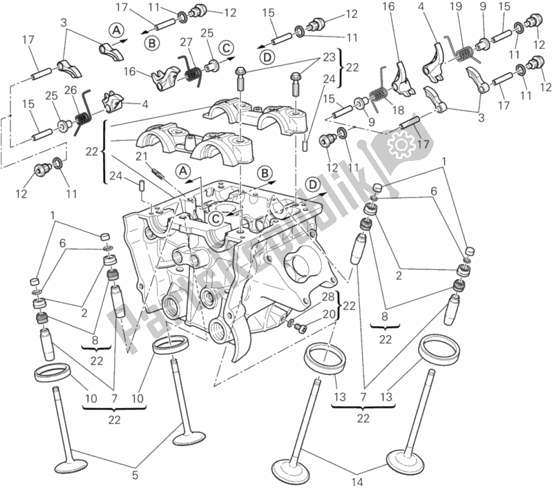 Alle onderdelen voor de Verticale Cilinderkop van de Ducati Diavel Cromo USA 1200 2013